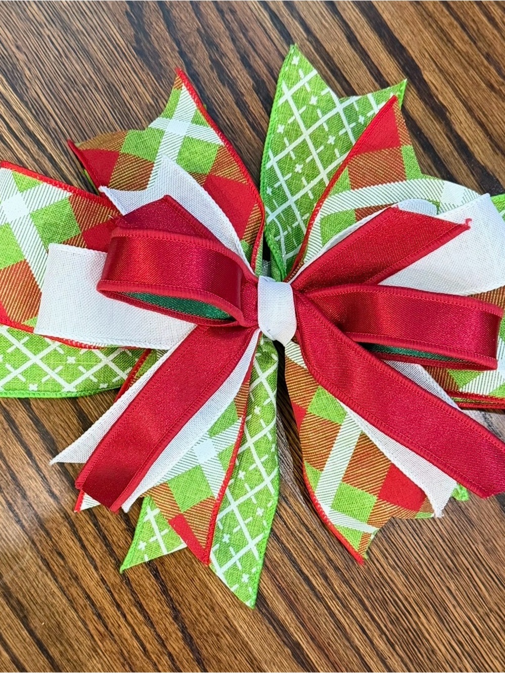 Holiday Red and Green Layered Decorative Bow - Home Accents